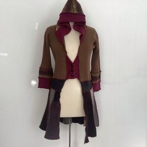 Boho whimsigoth cottagecore lagenlook dark Fairy upcycled hooded sweater tunic S